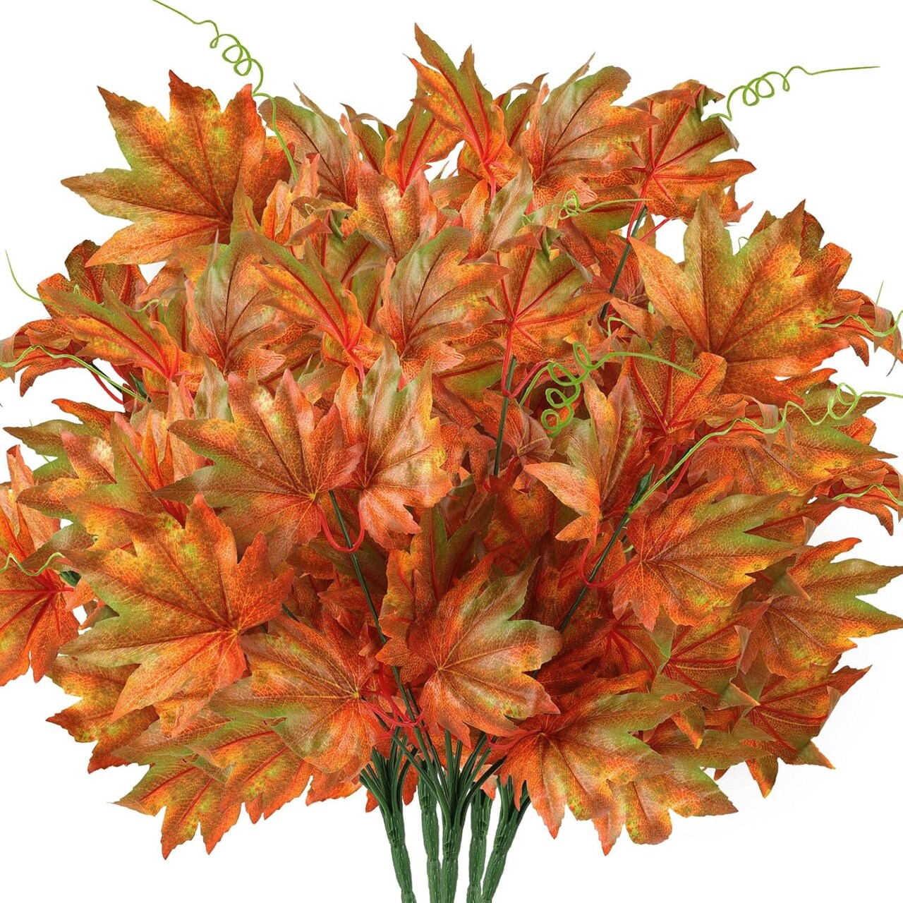 5-Pack Artificial Maple Bushes – 17.7” Faux Silk Maple Leaf Stems for Fall, Thanksgiving, Halloween, Weddings, Table Centerpieces, Indoor & Outdoor Home Décor